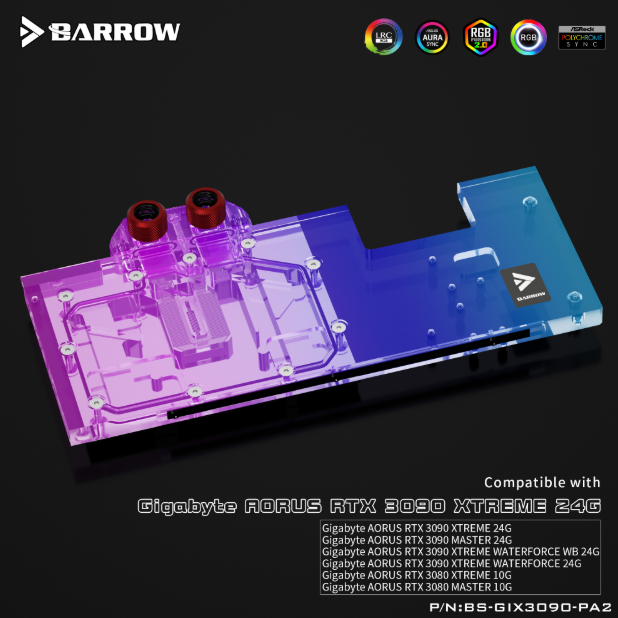 Barrow LRC2.0 full coverage GPU Water Block for Gigabyte AORUS 3090 Aurora