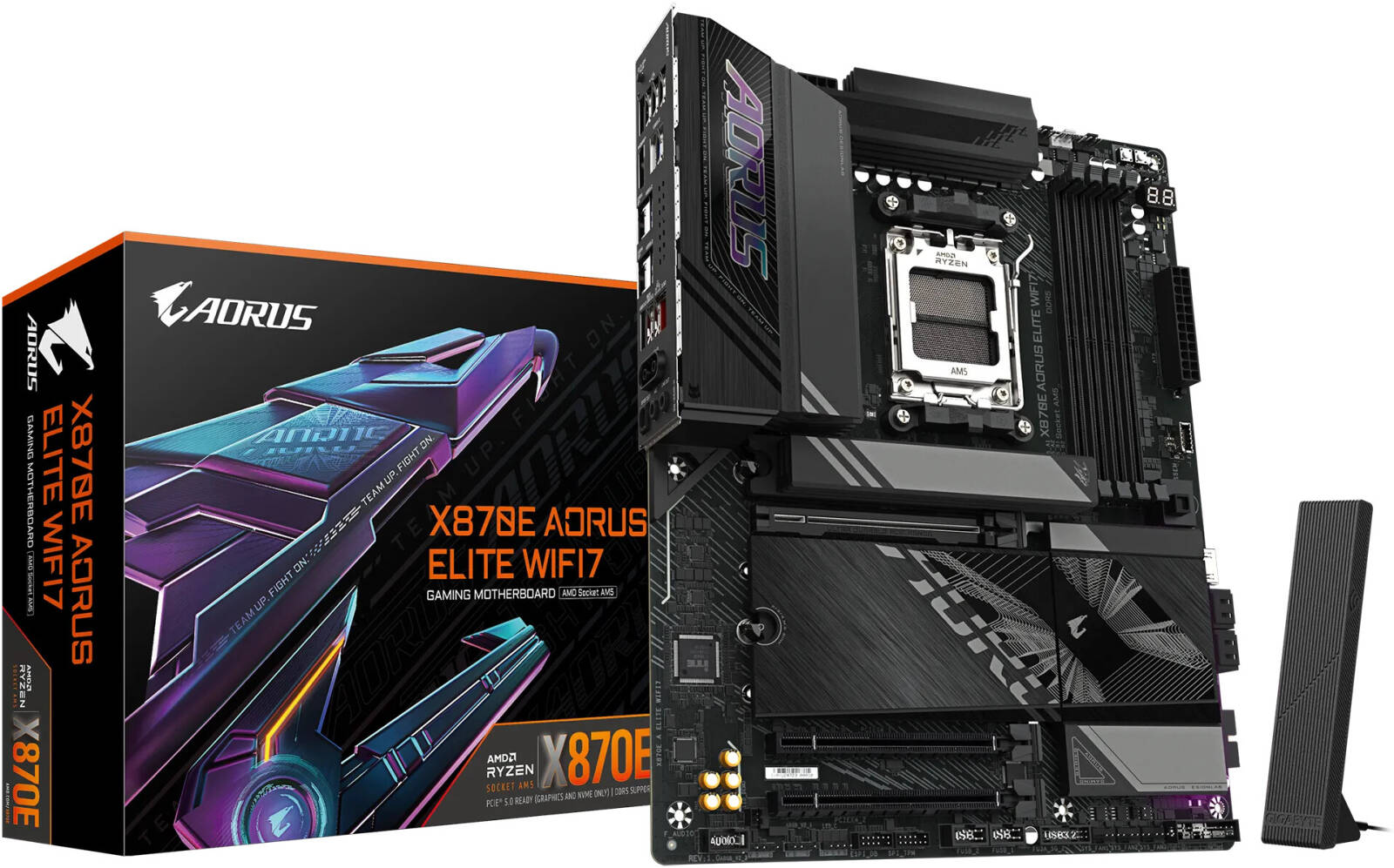 GIGABYTE X870E Aorus Elite WIFI7 Motherboard, AMD X870E Chipset, AMD Socket AM5, Dual Channel DDR5, EZ-Latch Plus, 4x M.2 Slots, Sensor Panel Link