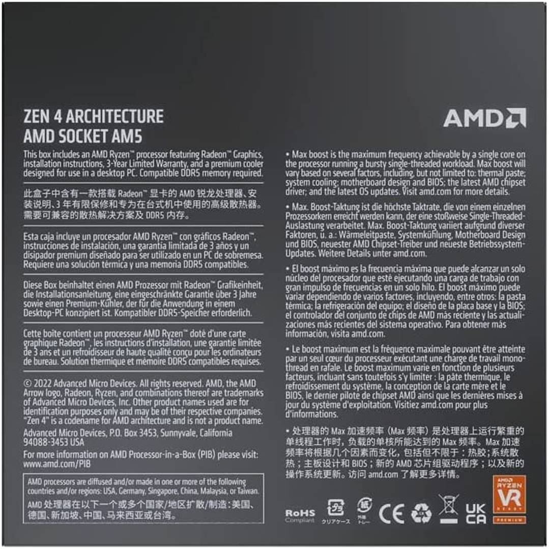 AMD Ryzen 5 7600 3.6GHz AM5 Gaming Processor, 6 Cores & 12 Threads, 5.1GHz Boost Clock, 6MB L2 & 32MB L3 Cache, AMD Radeon Graphics, DDR5-5200, Includes Wraith Stealth Cooler - Image 3