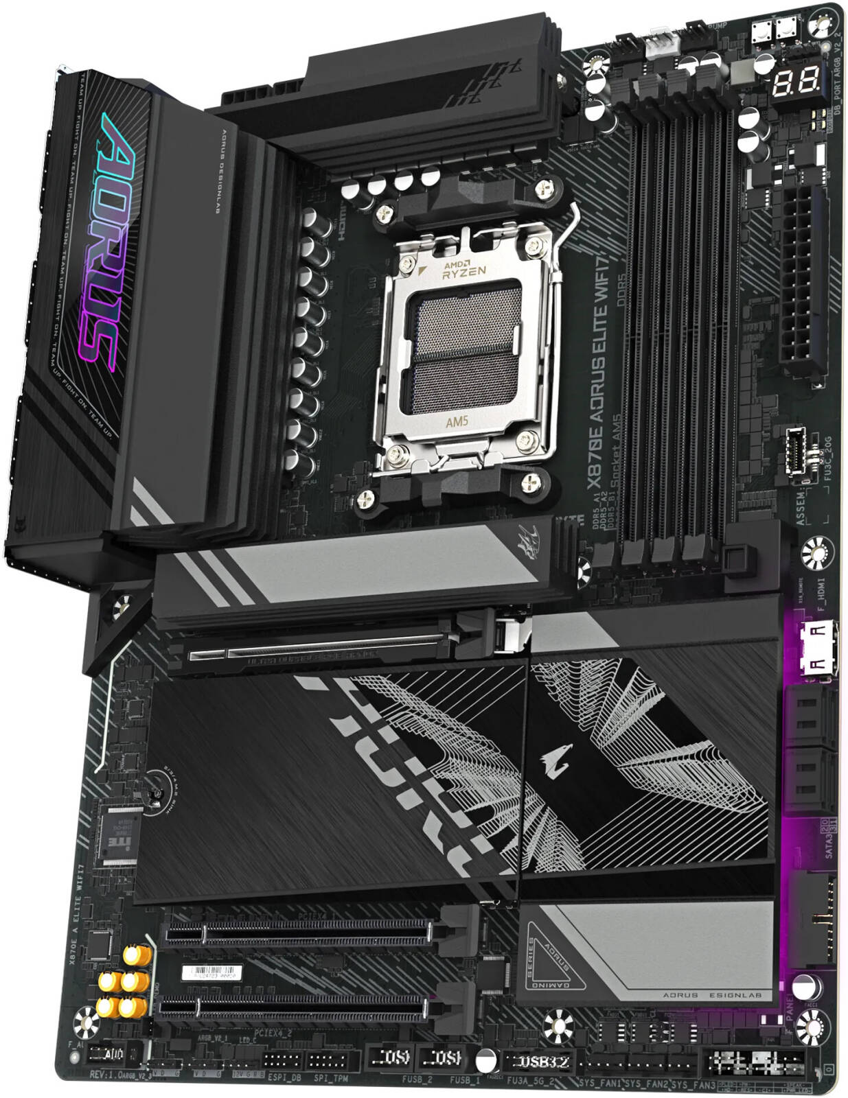 GIGABYTE X870E Aorus Elite WIFI7 Motherboard, AMD X870E Chipset, AMD Socket AM5, Dual Channel DDR5, EZ-Latch Plus, 4x M.2 Slots, Sensor Panel Link - Image 4