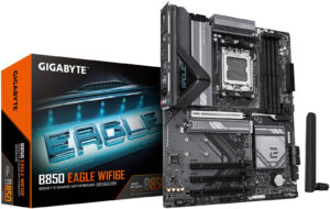 GIGABYTE B850 Eagle WIFI6E AM5 ATX Motherboard, AMD B850 Chipset, 4x DDR5 DIMM Slots, Up to 256GB Max Memory, 1x PCIe 5.0 x16, 3x M.2 Slots, WiFi & BT Connectivity, Black